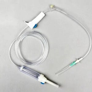 Disposable infusion set with needle (Automatic air-venting and fluid-stop type; available with or without needle)